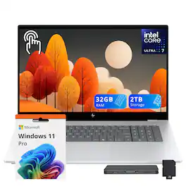 HP - Upgraded - OmniBook 7 17.3" FHD Touch Laptop,Intel Ultra 7 258V,32GB RAM,1TB SSD+1TB Dock Set,Backlit Keyboard,Win11 Pro - Silver