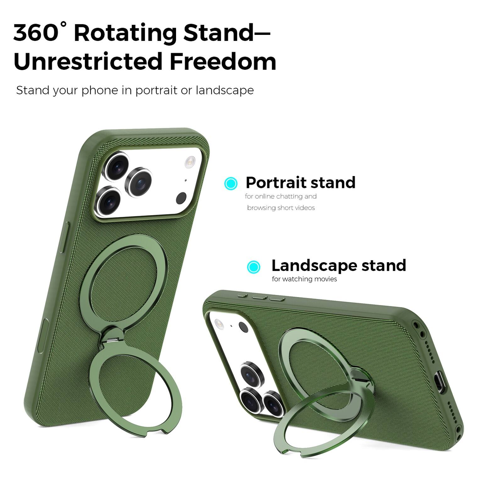 360° Rotating Stand—Unrestricted Freedom

Stand your phone in portrait or landscape

Portrait stand for online chatting and browsing short videos

Landscape stand for watching movies