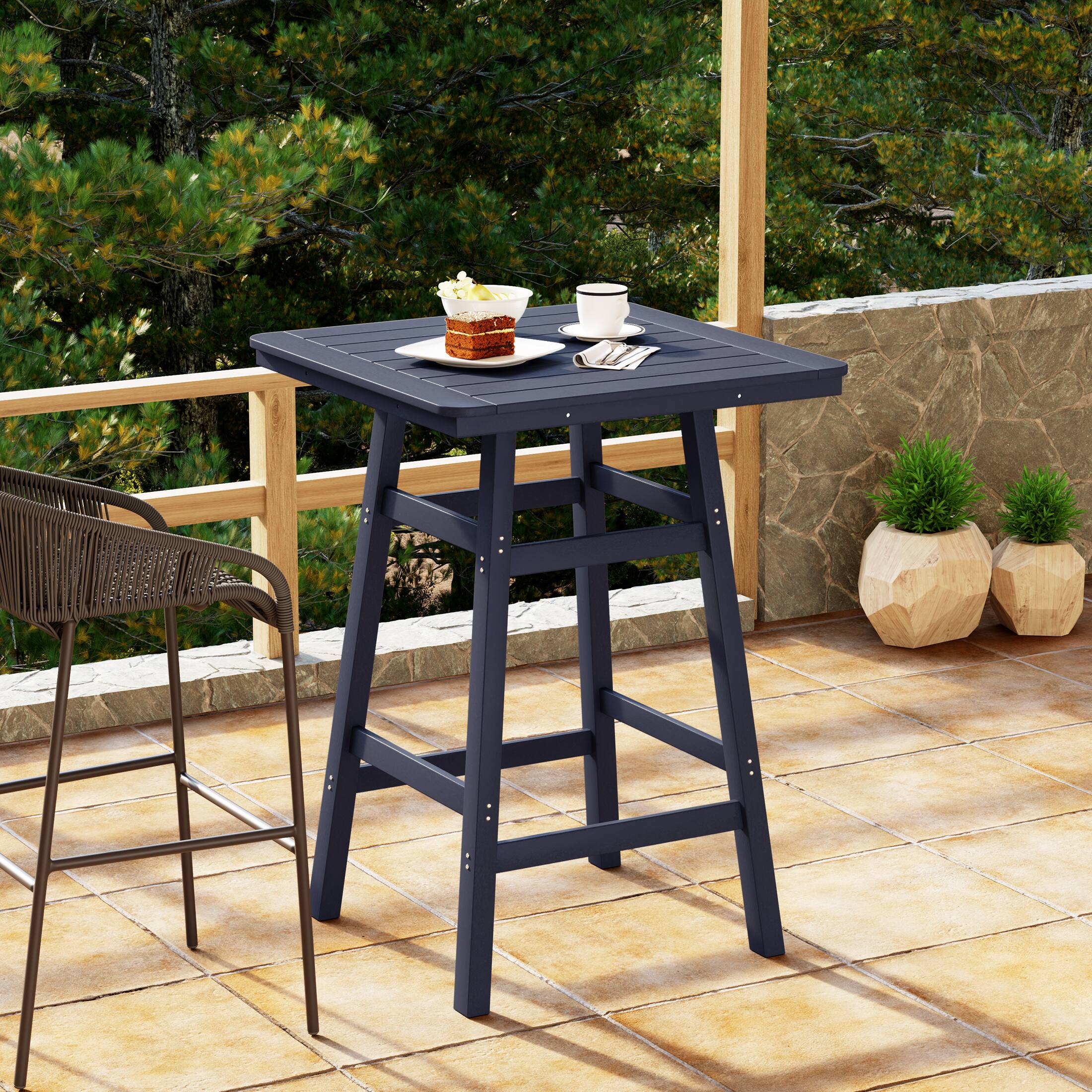 Angle. WestinTrends - WestinTrends Malibu 30" Square Outdoor Patio Bistro Bar Table With Umbrella Hole - Navy Blue.