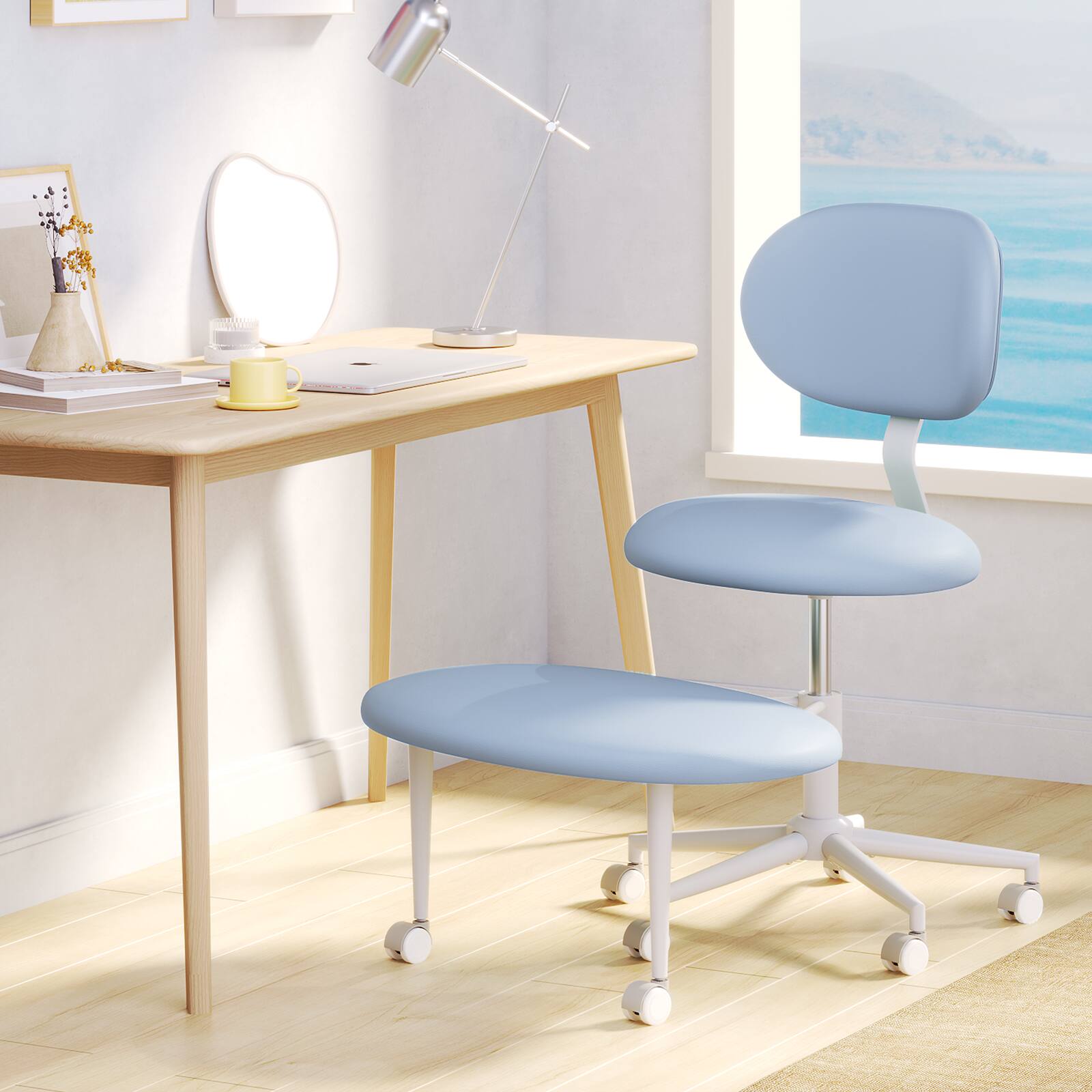 Left. Pinmoco - Pinmoco - Upholstered Office Chair Adjustable Height Ergonomic Office Chair with Lumbar Support and Wheels - Blue.