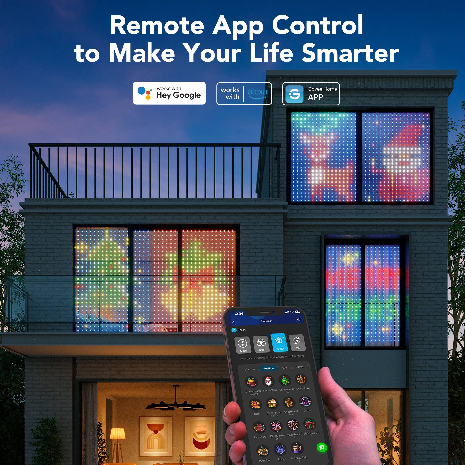Remote App Control to Make Your Life Smarter works with Hey Google and Alexa with Govee Home App 1.0. It offers various features such as smart home control, voice control, and customizable lighting options. The app is designed to make your life more convenient and efficient by integrating smart technology into your daily routine.