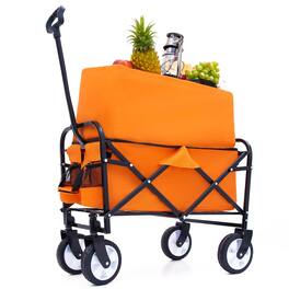 Mondawe - Extendable Collapsible Wagon Utility Carts w/ 225LBS Capacity, 360° Wheels - Orange