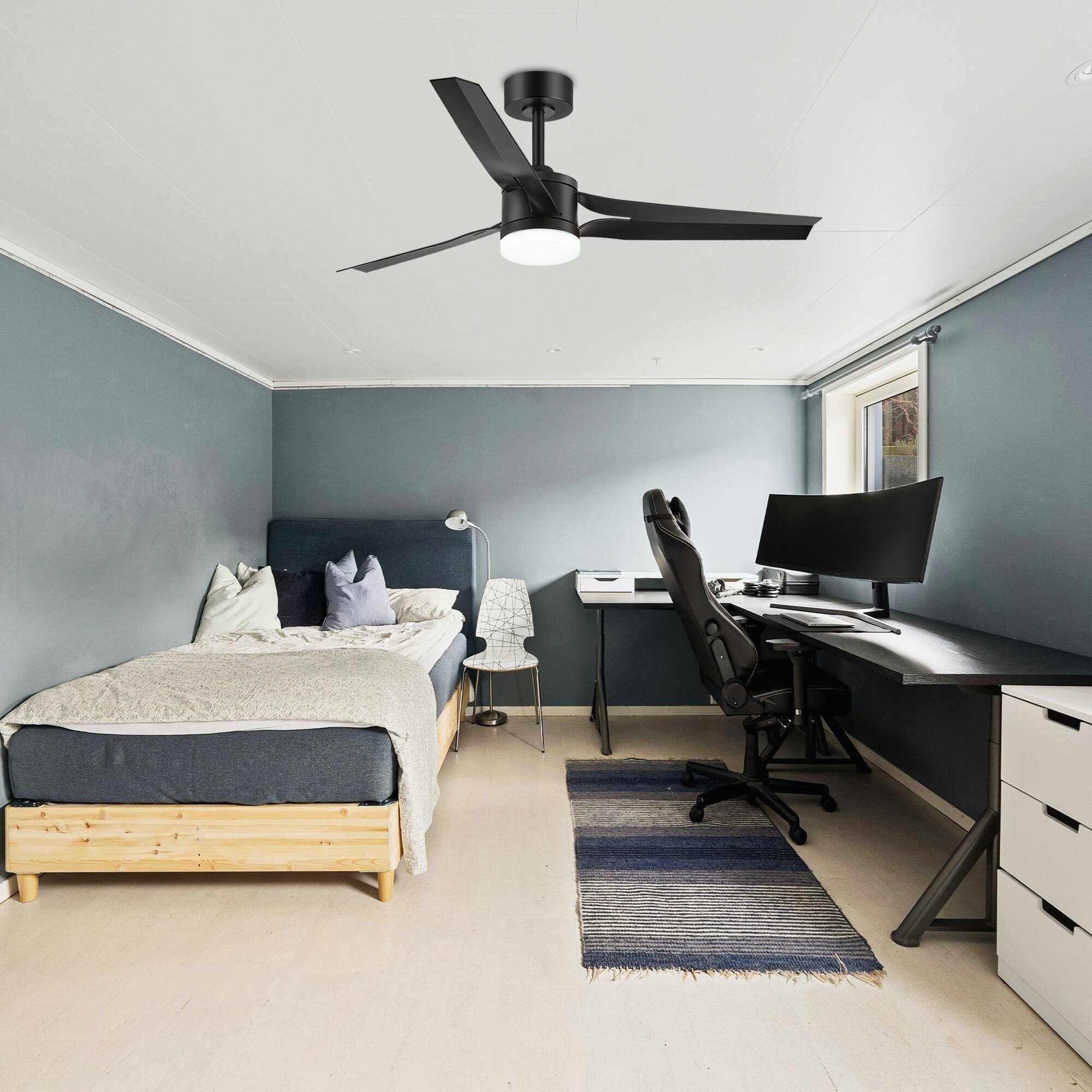 Alt View 2. Breezary - Breezary 52'' Ceiling Fan with 3-Color Light, 3 ABS Blades, DC Motor, 5''&10'' Downrods, 6-Speed Remote Control & Timer - Matte Black.