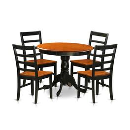 East West Furniture - Dining furniture set - 5 Pcs with 4 Wooden Chairs in Black - Black & Cherry