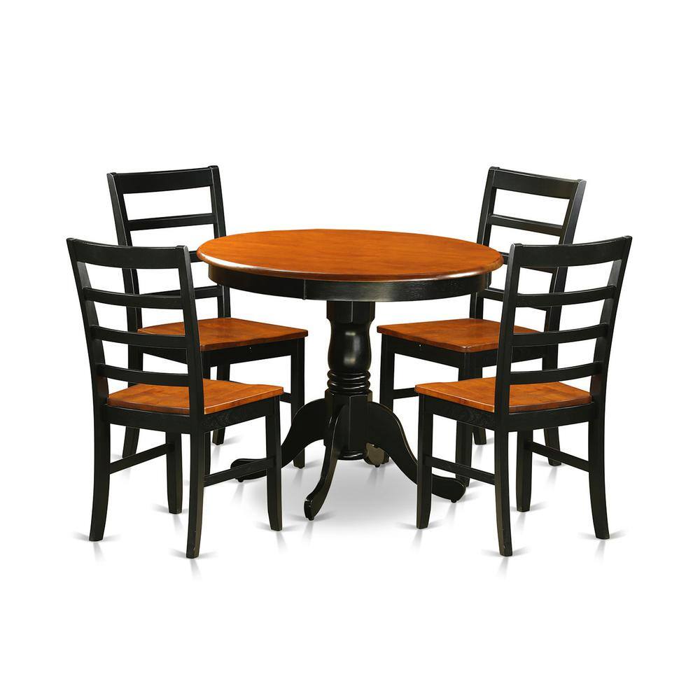 Front. East West Furniture - Dining furniture set - 5 Pcs with 4 Wooden Chairs in Black - Black & Cherry.