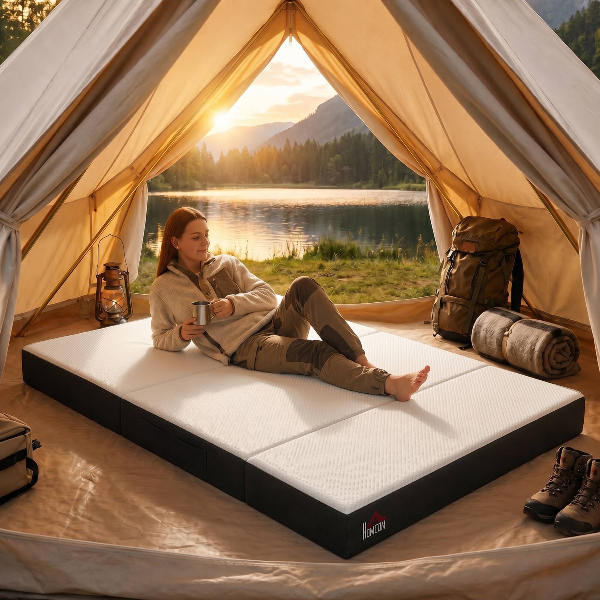 Alt View 7. Homcom - Mattress, 6 Inch Memory Foam Mattress for Guest, Camping, RV, Travel, Yoga, Made in USA - White, Gray.