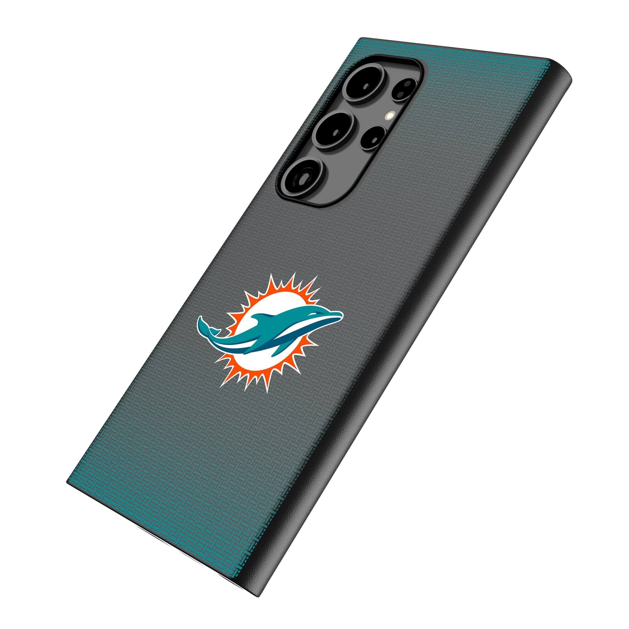 Alt View 1. Keyscaper - Miami Dolphins Linen Galaxy Magnetic Bump Case - S25 Ultra - Black.