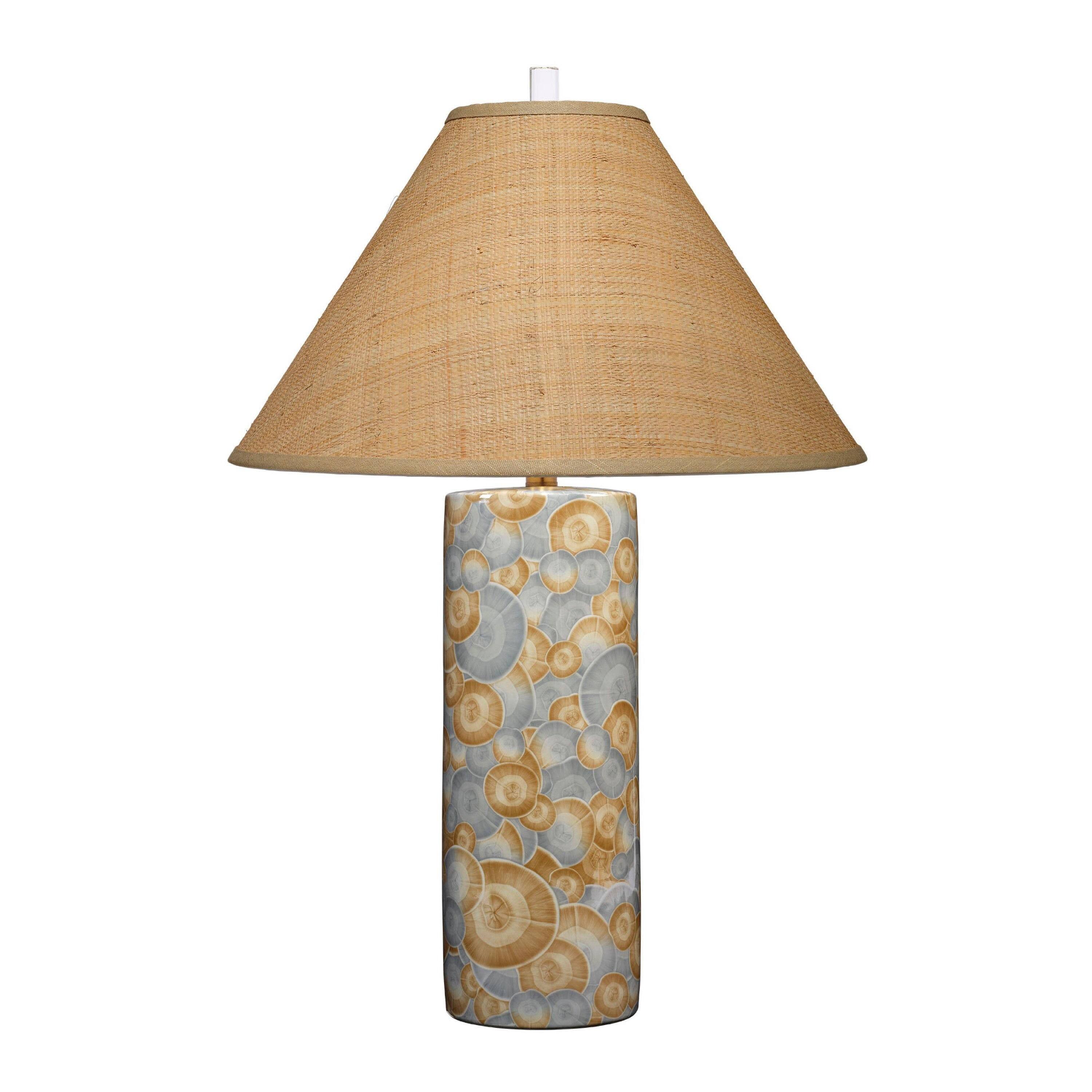 Angle. Manhattan Lane - Eriy Accent Table Lamp, Raffia Cone Shade, Abstract 29 Inch - Blue, Natural Brown.