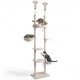Gymax - 6-tier Floor to Ceiling Cat Tree w/Plush Bed Hammock Sisal Scratching Posts Beige