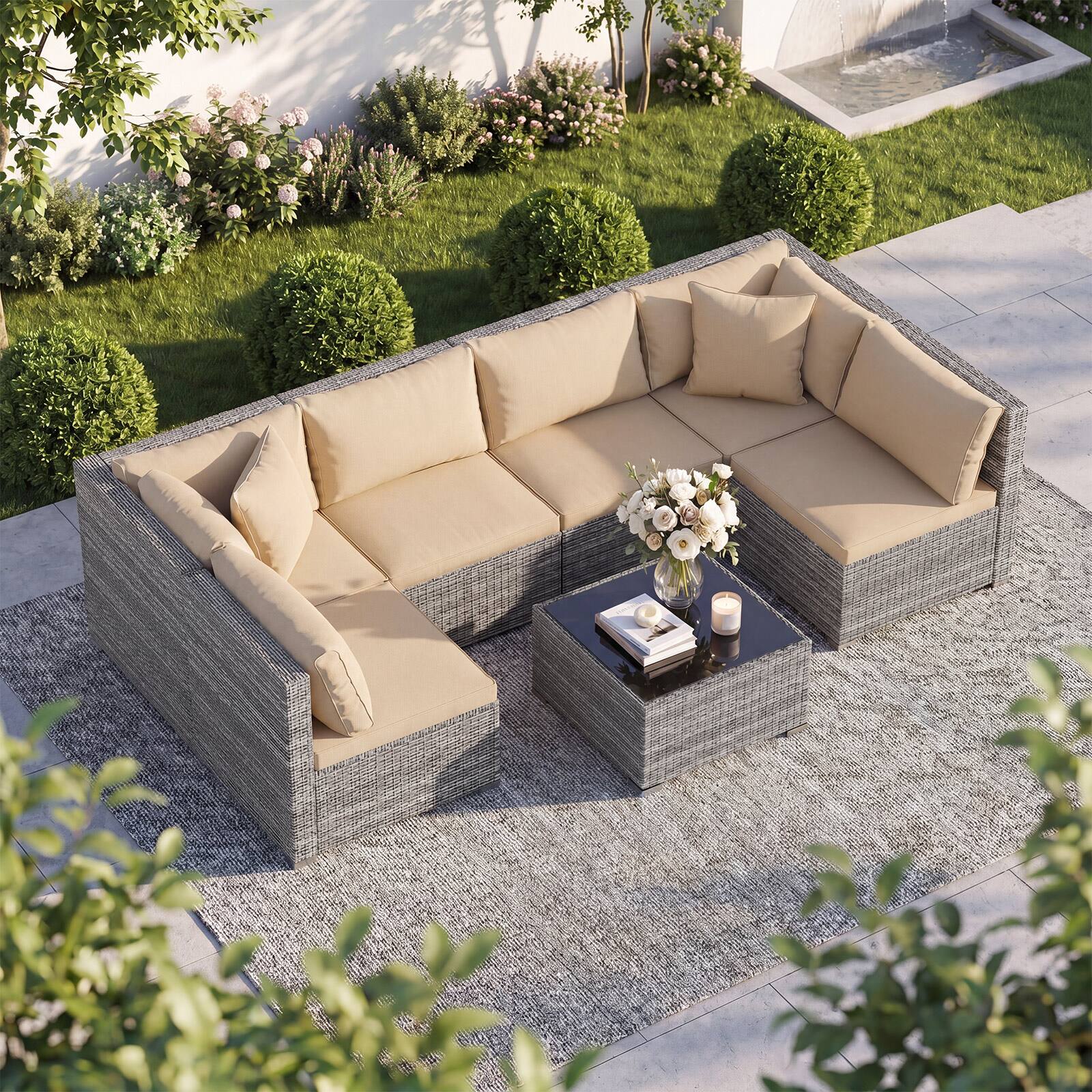 Alt View 6. Costway - 7PCS Patio Rattan Furniture Set Sectional Sofa Cushioned Garden - Mix Gray,Brown.