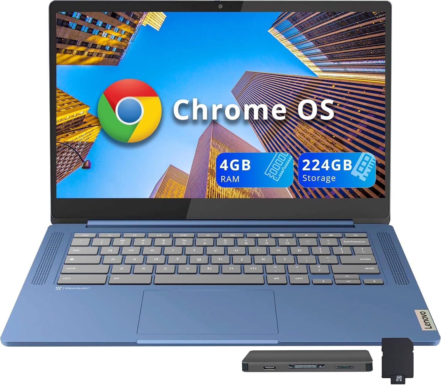 Lenovo - IP Slim 3 14" FHD Chromebook,MediaTek Kompanio 520,4GB RAM,64GB eMMC+160GB Docking Station,Chrome OS - Abyss Blue