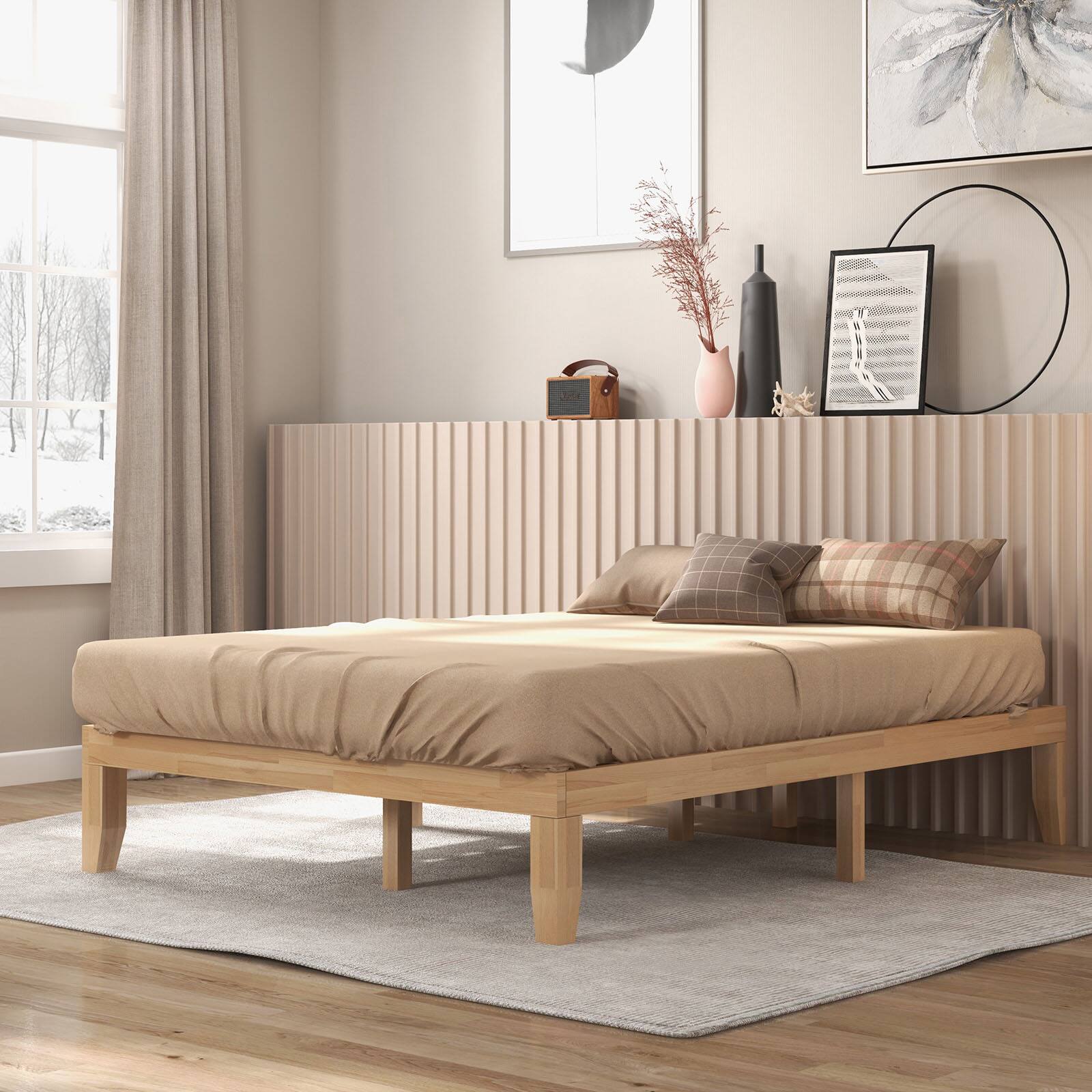 Alt View 1. Ecooso - 14 Inch Queen Wood Platform Bed Frame with Reinforced Slat Support - Natural.