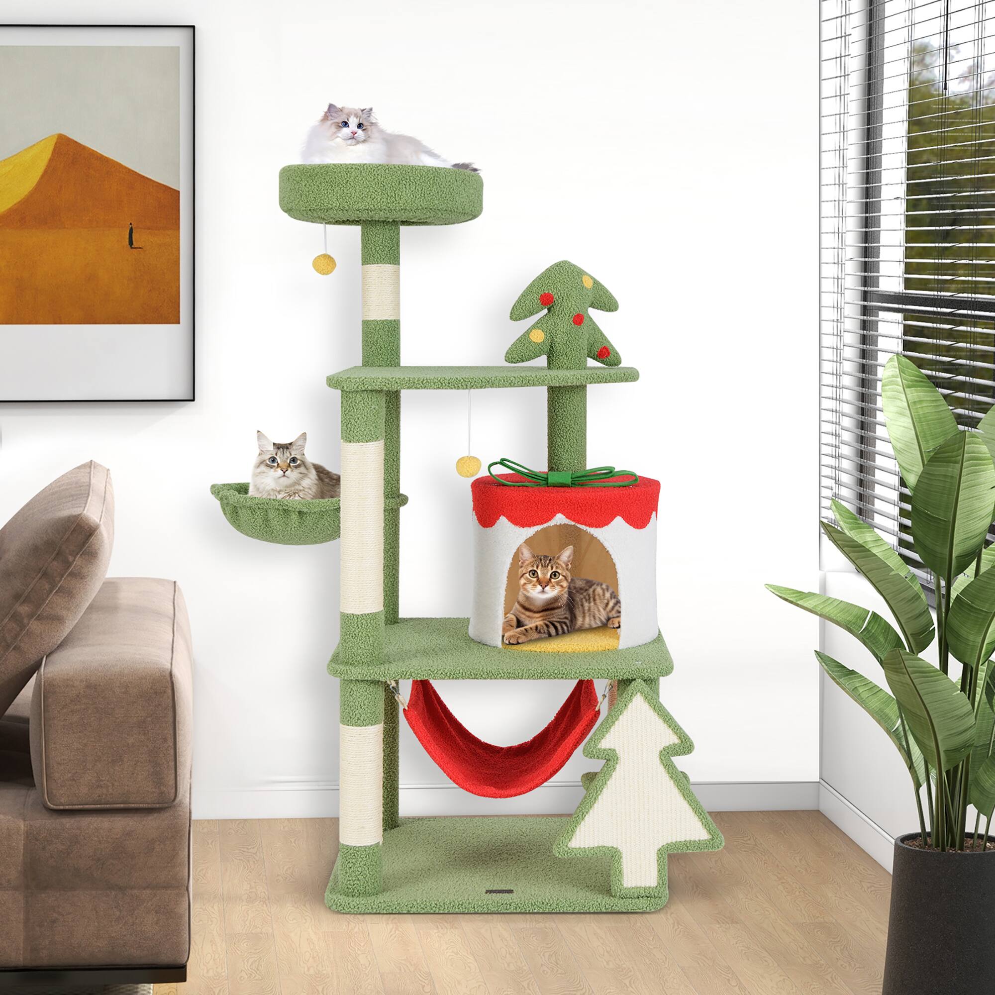 Alt View 3. Gymax - Gymax 52'' Tall Christmas Cat Tree w/ Sisal Scratching Posts Gift Box Shaped Condo - GYM15379.