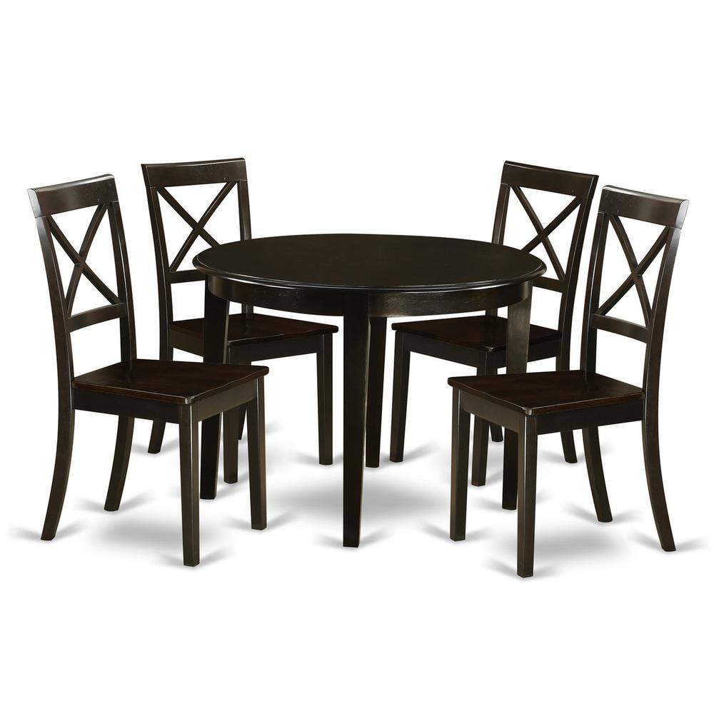 Back. East West Furniture - 5 Pc small Kitchen Table set-round Table and 4 Kitchen Chairs - Cappuccino.