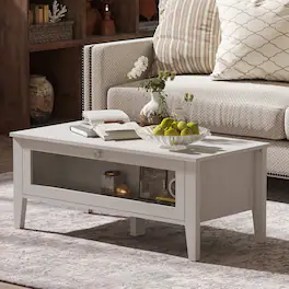 Bestier - Modern Coffee Table with Open Storage Shelf, Rectangular Living Room Center Table - White