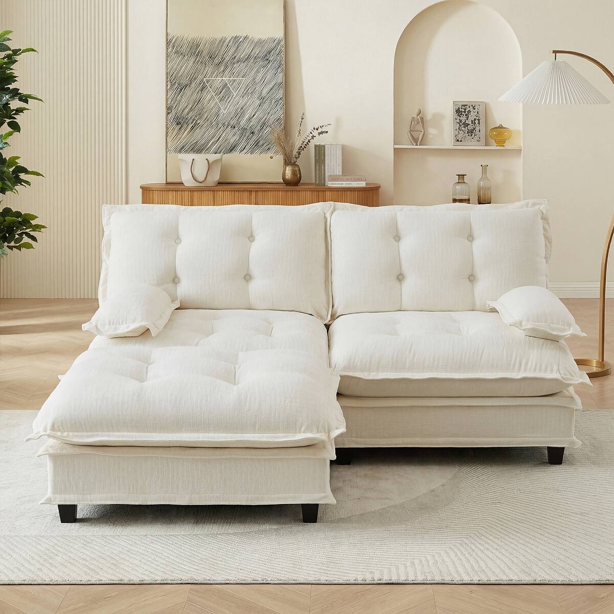 Front. Ropilly - Ropilly Modular Sectional Sofa, Chenille L Shaped Sofa with Ottoman, Beige Deep Seat Sectional for Living Room - Beige.