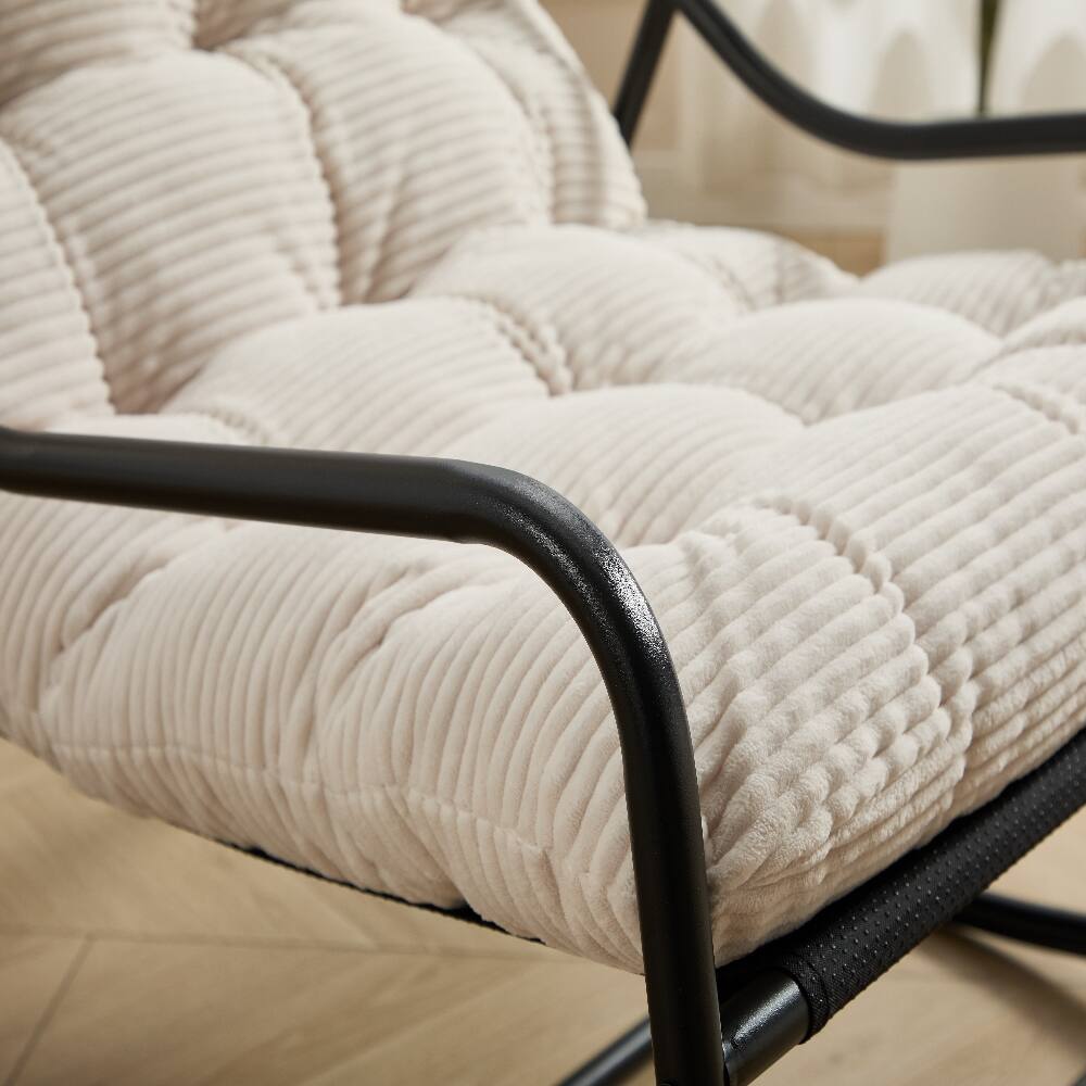 Alt View 4. Loheer - Loheer Outdoor Rocking Chair with Thick Cushion Black Steel Frame Modern Patio Rocker for Living Room Bedroom - Black and White.