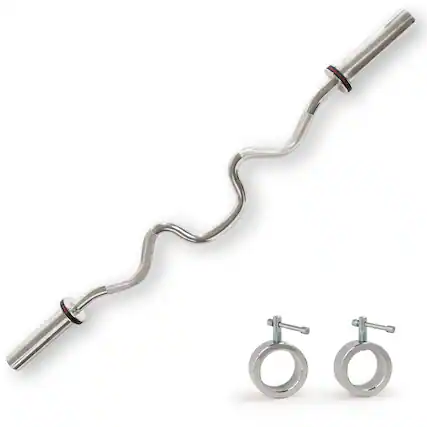 Front. Sunny Health & Fitness - 48” Super Curl Olympic Barbell Bar - Silver.