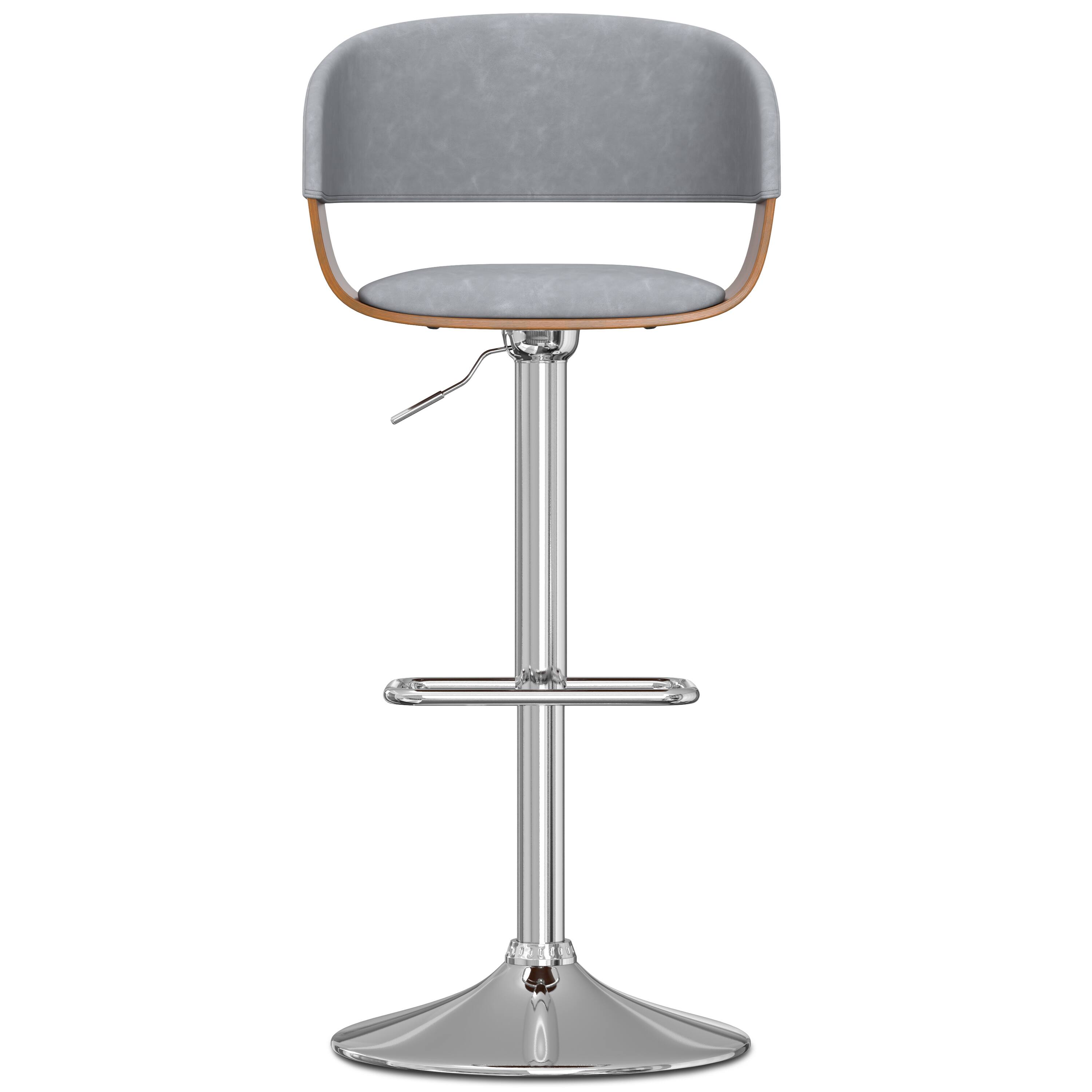 Left. Simpli Home - Lowell Mid Century Modern 33 inch Adjustable Swivel Bar Stool in Stone Grey Vegan Faux Leather - Stone Grey.