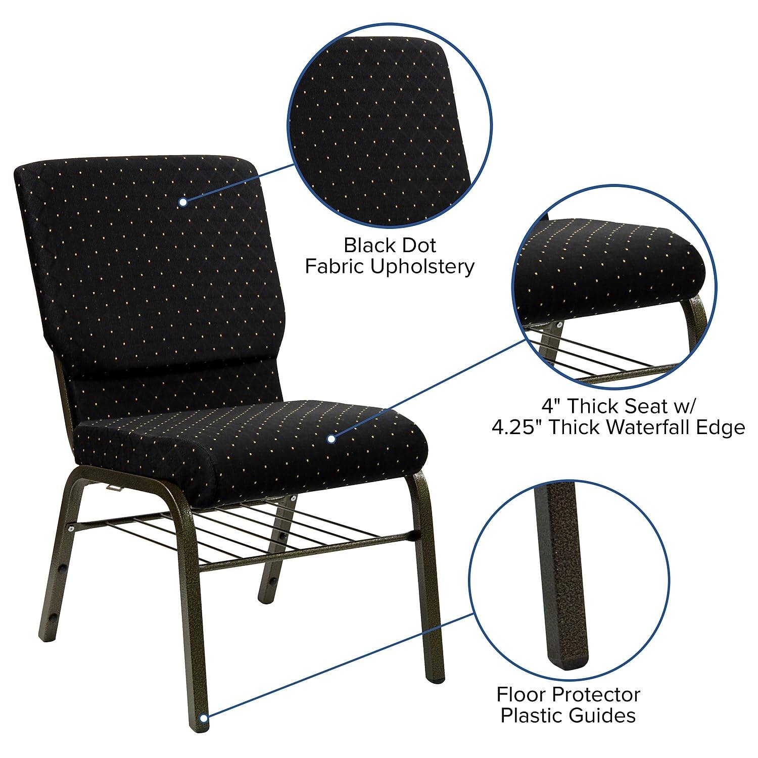 Black Dot Fabric Upholstery  
4" Thick Seat w/ 4.25" Thick Waterfall Edge  
Floor Protector Plastic Guides