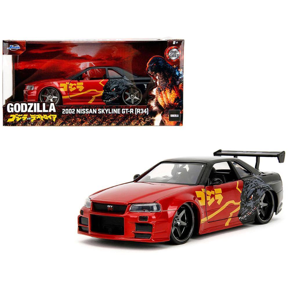Jada - 2002 Nissan Skyline GT-R R34 RHD Red Metallic/Black – Godzilla vs. Destoroyah (1995) Hollywood Rides 1/24 - Red Metallic and Black