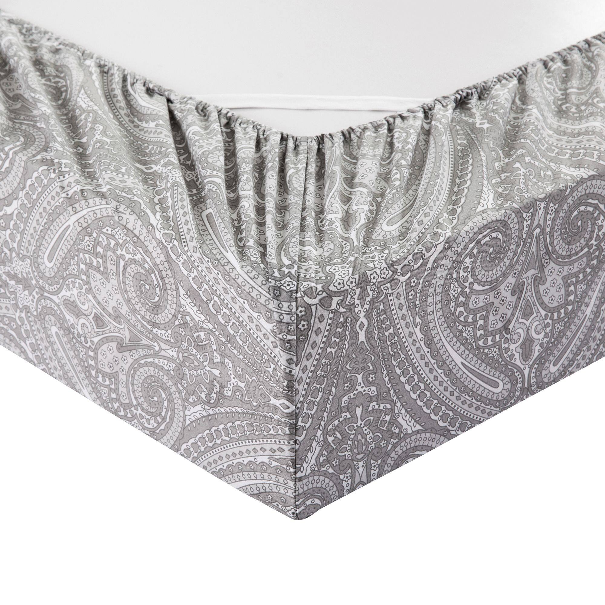 Left. Sweet Home Collection - Paisley 4 Piece Printed Sheet Set, Double Brushed Microfiber, Queen - Gray.