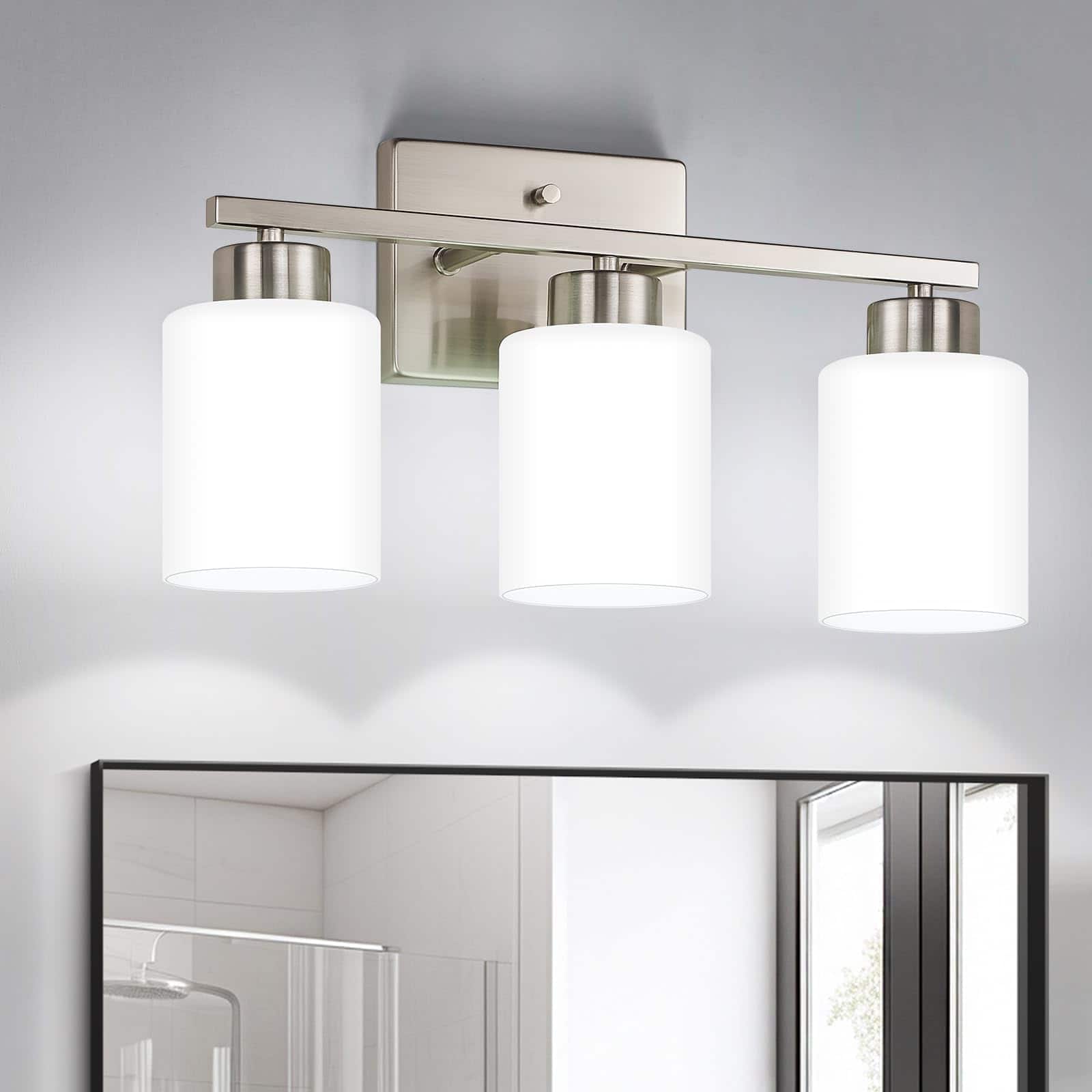 Dazzling Pops - Bathroom Light Fixtures Modern Vanity Over Mirror Wall Sconces With Milky Frosted Glass Shades E Socket - Brushed Nickel 3-Light