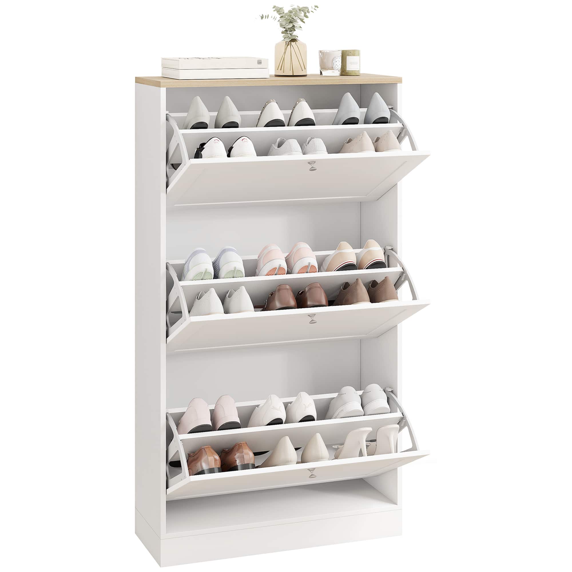 Homcom - Shoe Storage Cabinet with 3 Flip Drawers and Adjustable Shelves for 12-18 Pairs of Shoes - White