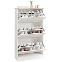 Homcom - Shoe Storage Cabinet with 3 Flip Drawers and Adjustable Shelves for 12-18 Pairs of Shoes - White
