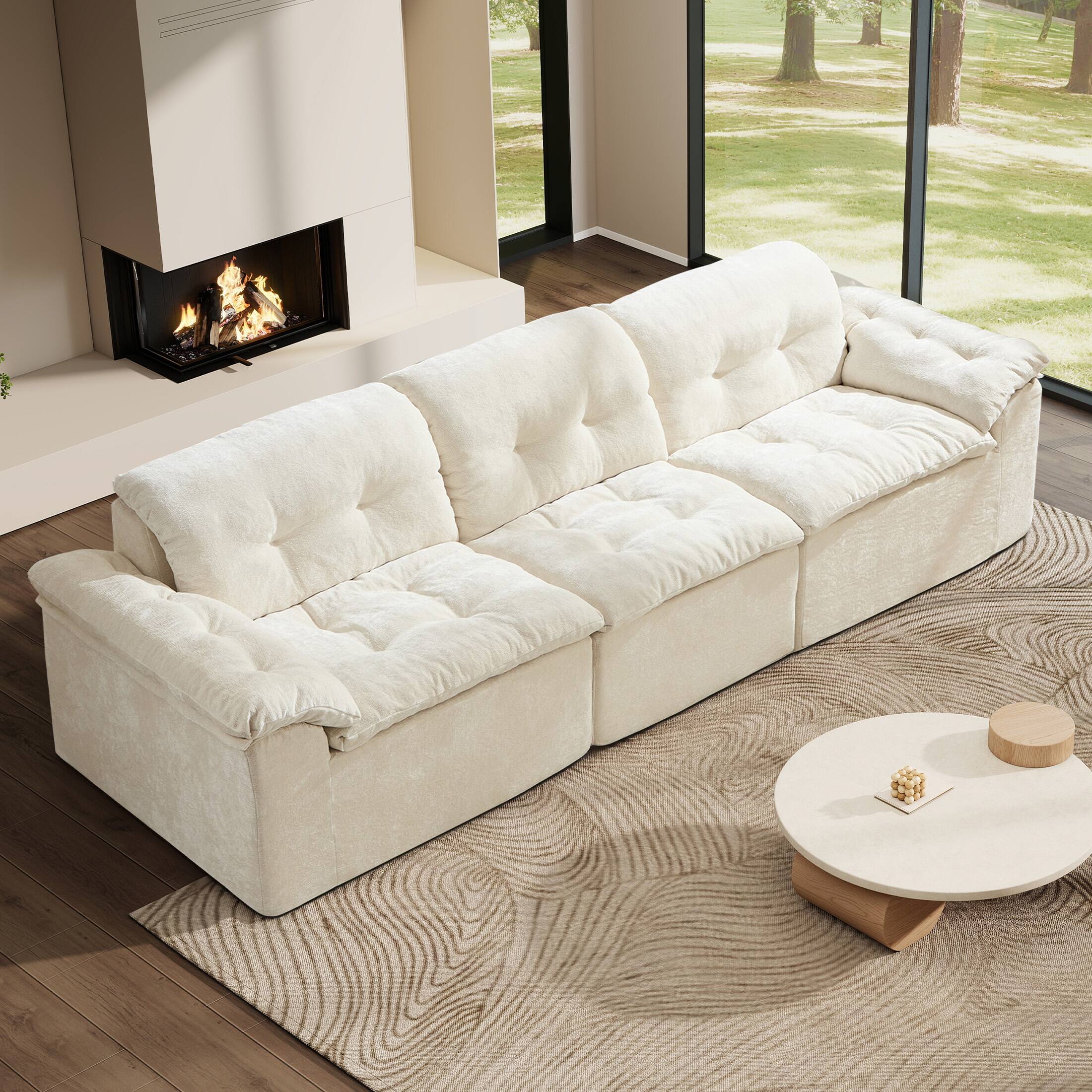 Left. Anysun - Anysun 3-Seater Luxurious Modern Cloud Chenille Modular Sectional Sofa with Detachable Backrest - Beige.