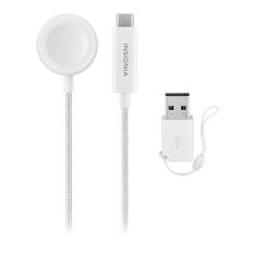 Front. Insignia™ - 4 ft. Apple Watch Magnetic Charging Cable to USB-C Braided Cable with USB Adapter - White.