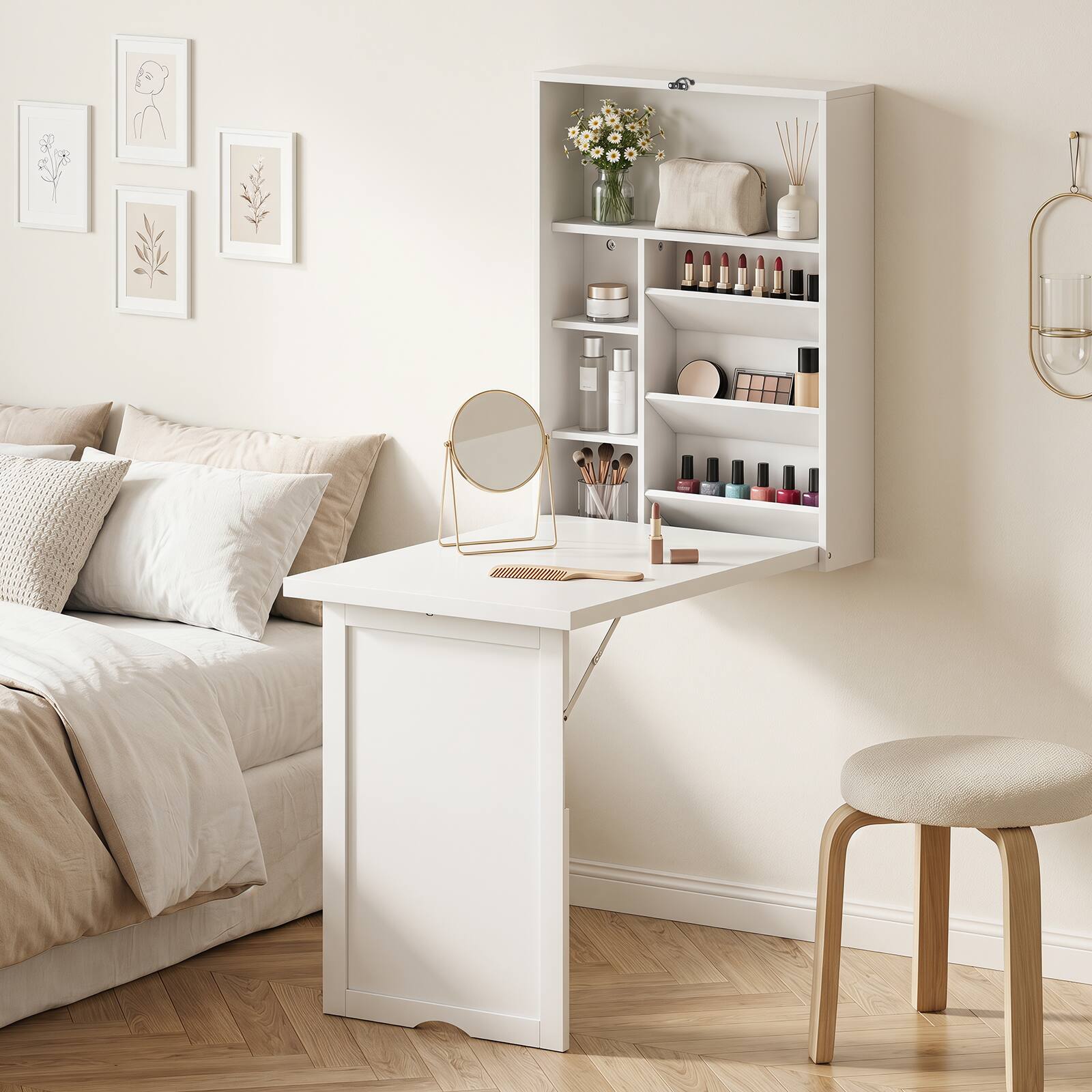 Alt View 3. Costway - Wall Mounted Computer Convertible Desk with Bookcases - White.