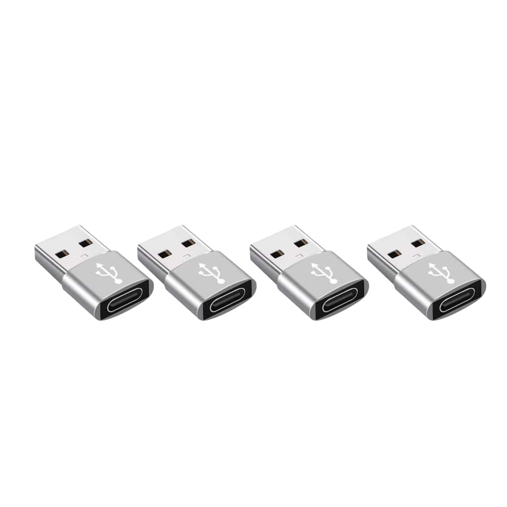 Qixxronics - USB to USB C Adapter [4-Pack], USB-C Female to USB-A Male,Type C Converter Adapter - Silver