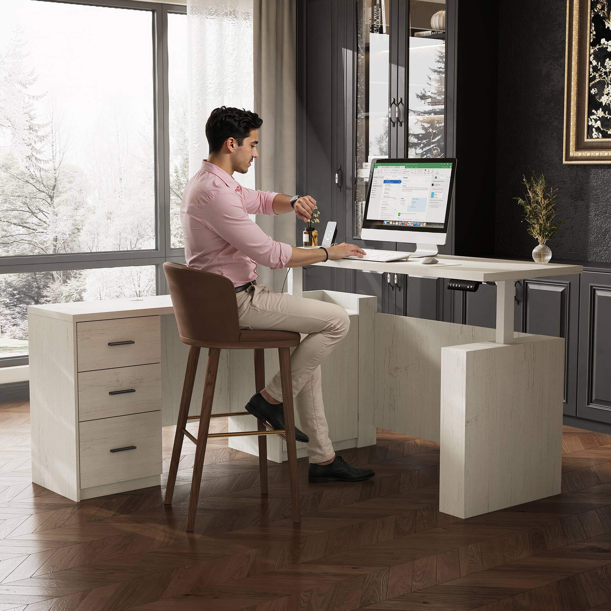 Alt View 5. Famapy - L-Shaped Electric Standing Desk with 4 Memory Presets–63" Dual-Surface Workstation for Home Office, Gaming - White.