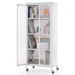 Costway - Storage Cabinet with Wheels & 2 Translucent Doors Adjustable Shelves Sideboard 24" x 14.5" x 58" - White