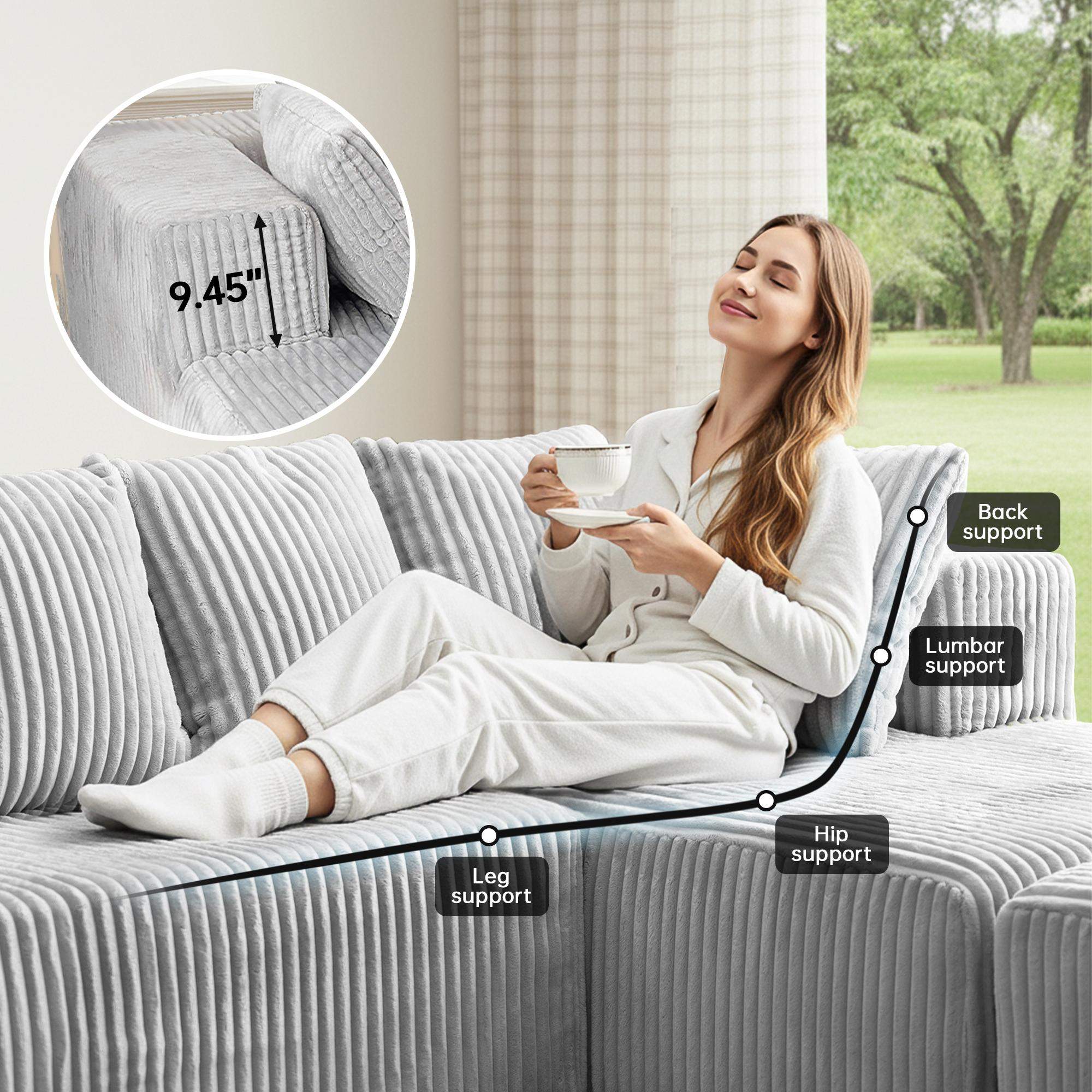 Roomtec 130 inch Boneless Couch Cloud Couch Sectional Corduroy Sofa for ...