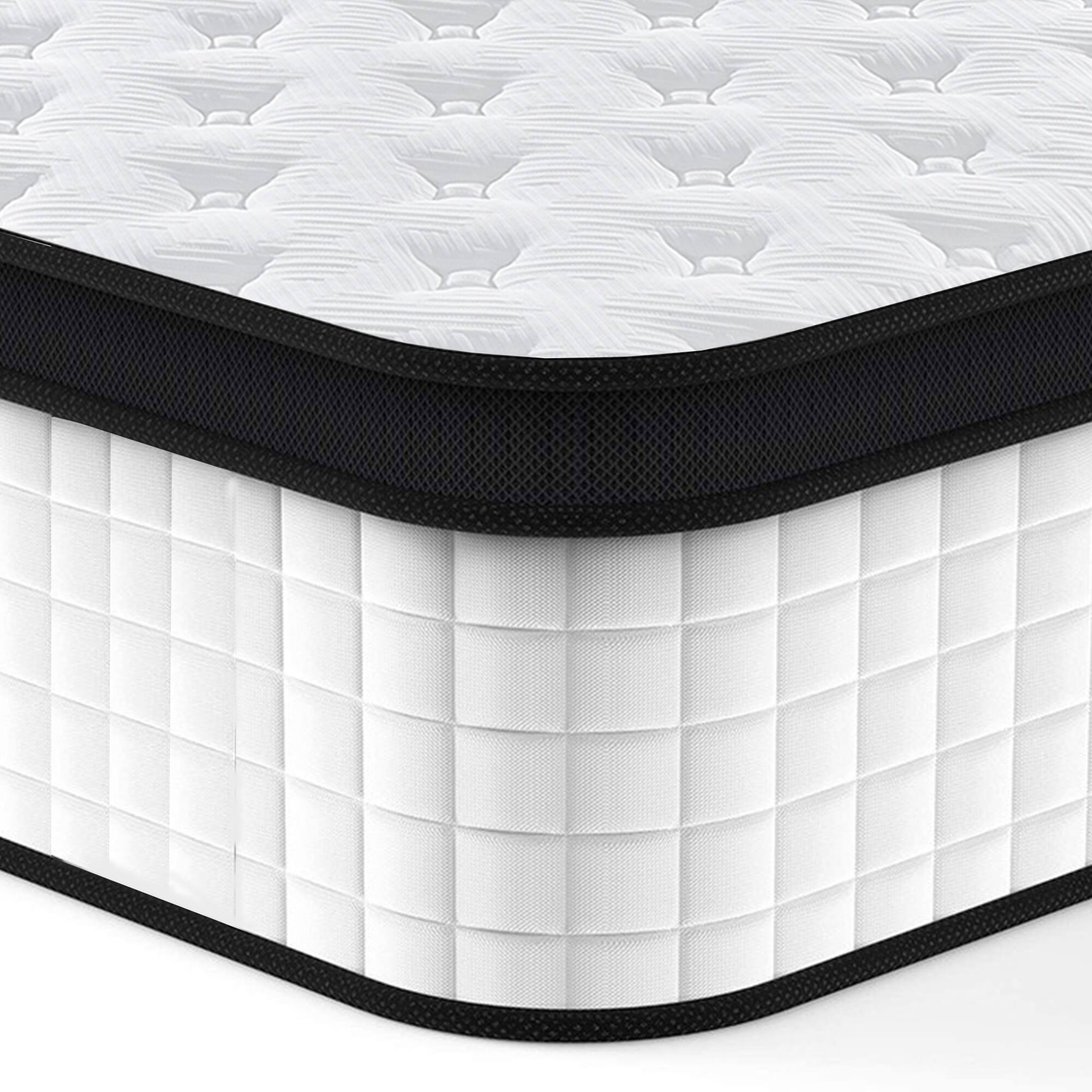Alt View 8. Glintex - FULL Size 12 Inch Hybrid Mattress Individual Pocket Spring 7-Zoned Memory Foam Knitted Cover - White+Black.