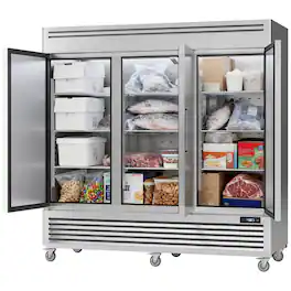 Coolake - 82" Width 72 Cu.ft 3 Solid Doors Commercial Upright Freezer LED Lighting for Restaurant - Stainless Steel