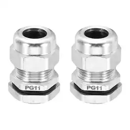 Unique Bargains - PG11 Cable Gland, IP68 Waterproof Strain Relief, 304 Stainless Steel, for 5-10mm Wire, 2pcs - Silver