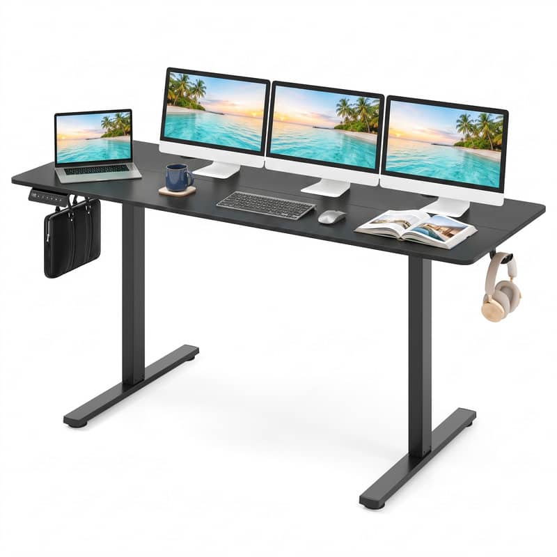 "WELLFOR - 63"" Electric Standing Desk with 3 Memory Heights and 2 Hanging Hooks, Adjustable Height Sit Stand Home Office Desk - Black" price history on PriceWatchPro
