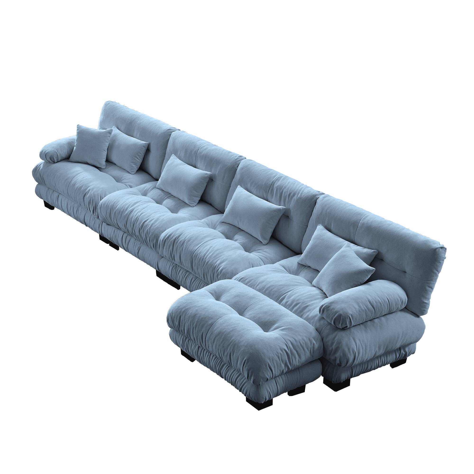 Back. DOMETOUR - Modular Sectional Sofa,L Shaped Couch for Living Room, 4-Seater Comfy Cloud Couch with Convertible Ottoman - Chenille Blue.