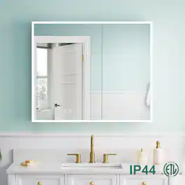 WELLFOR - 36 in. W x 30 in. H Rectangular Aluminum Recessed/Surface Mount Medicine Cabinet with Mirror and Lighted - Silver