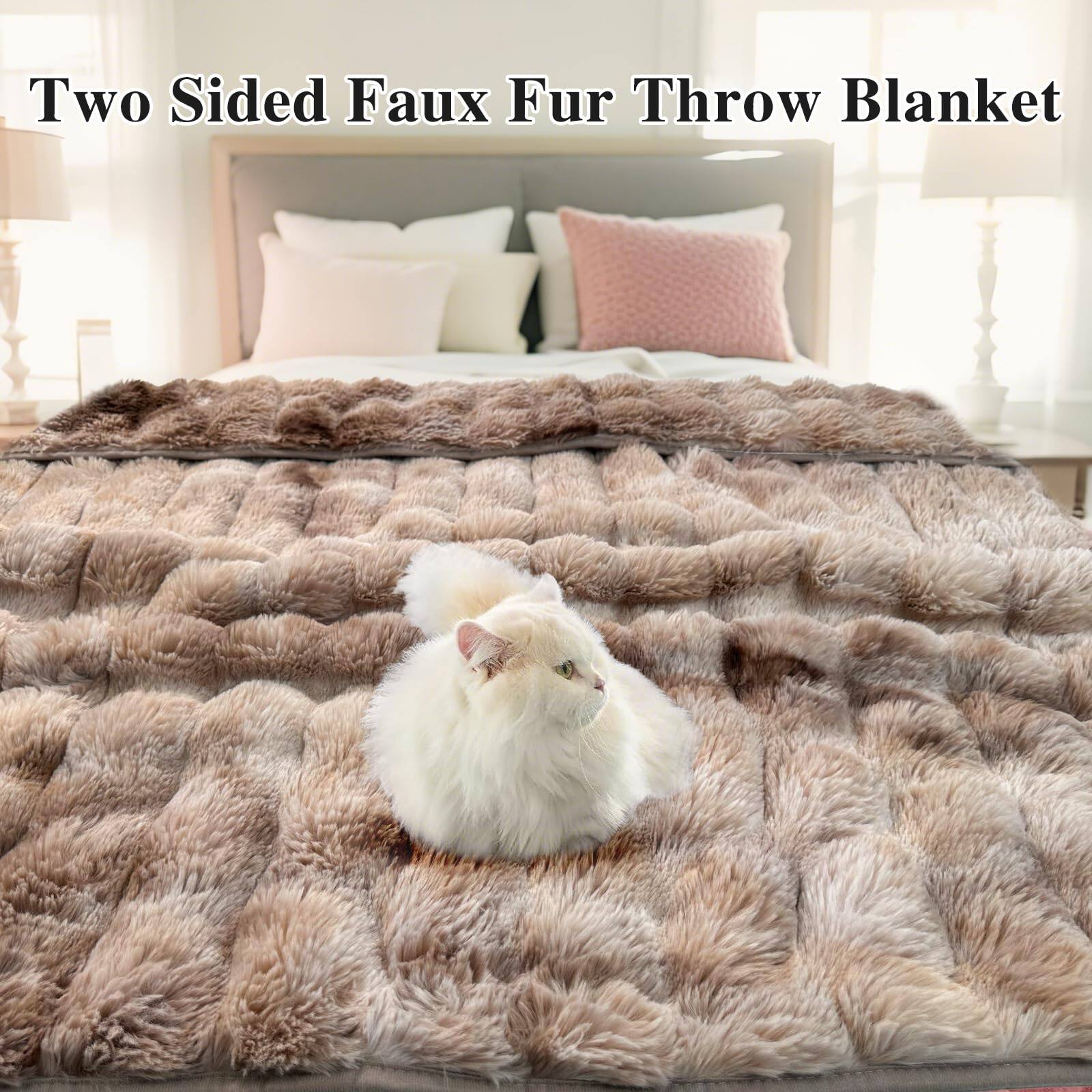 Two Sided Faux Fur Throw Blanket