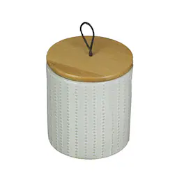 PD Home & Garden - 5 In Ceramic Jar With Wood Lid Decorative Kitchen Counter Canister Storage - White