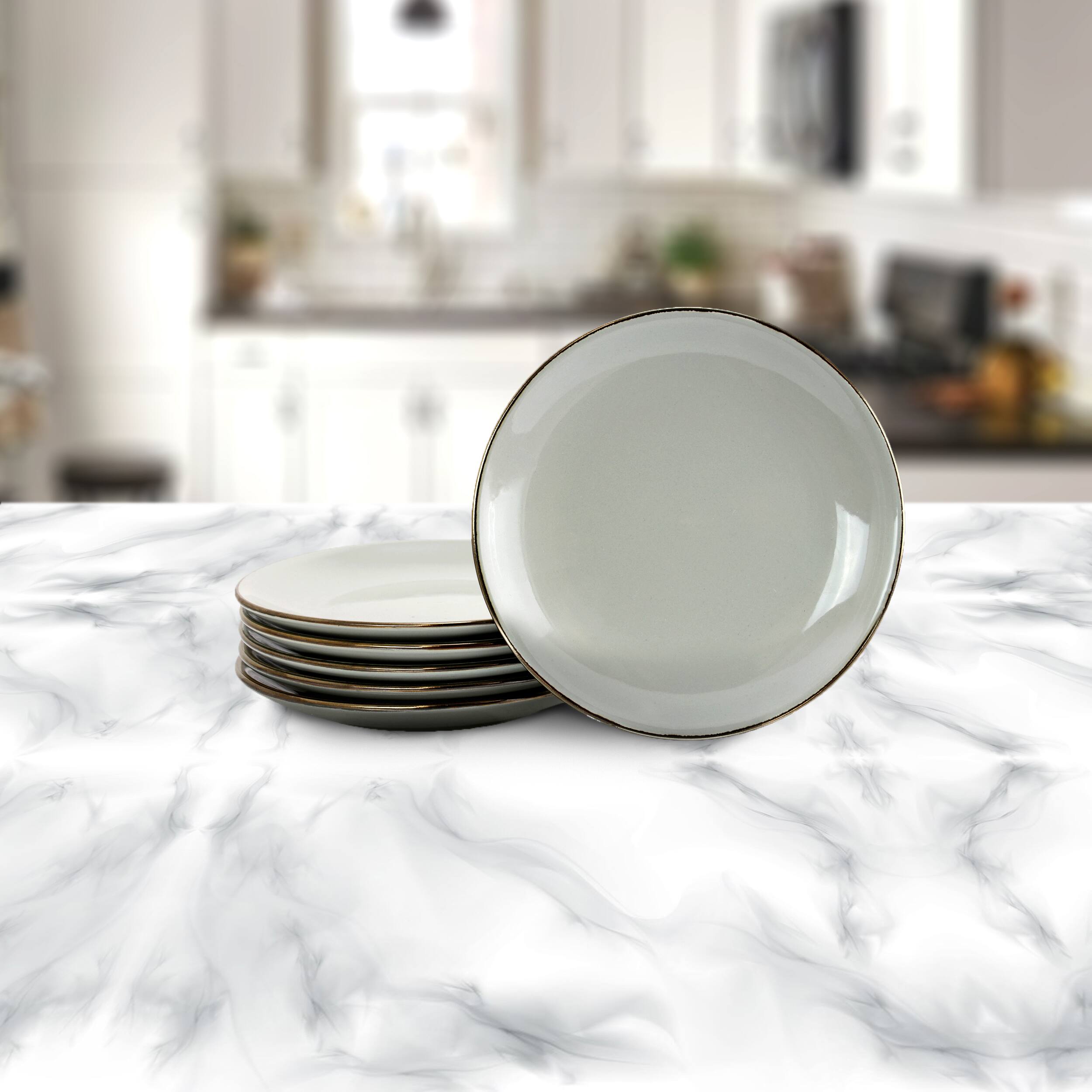 Alt View 1. Elama - Elama Tahitian Sand 6 Piece Salad Plate Set, Light Grey - Grey.