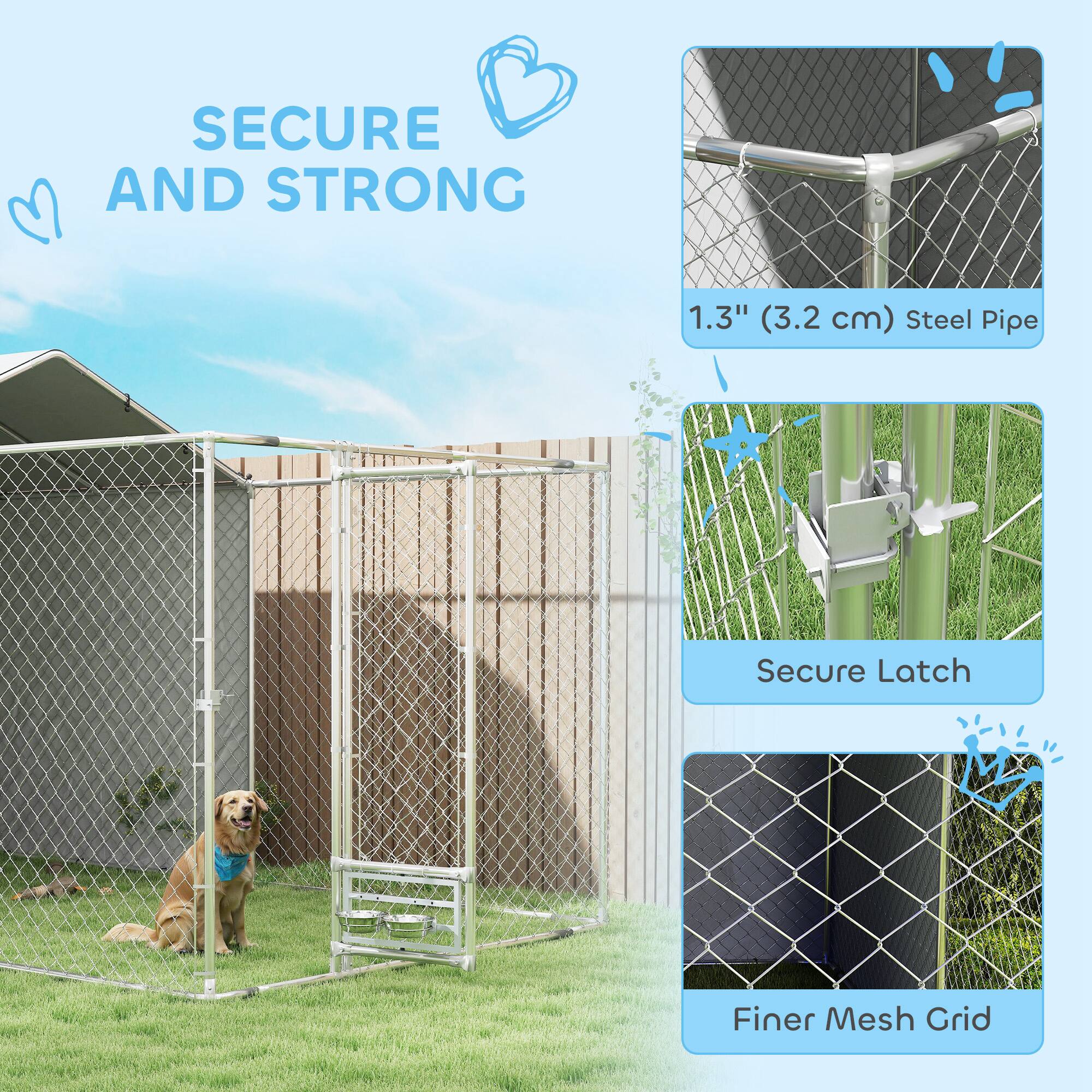 SECURE AND STRONG

1.3" (3.2 cm) Steel Pipe

Secure Latch

Finer Mesh Grid