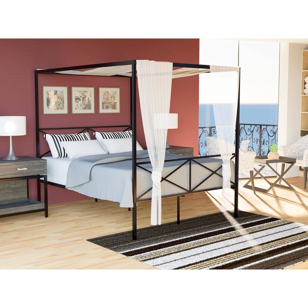 Alt View 2. East West Furniture - GEQCBLK Glendale Platform Bed Frame with Modern Style Headboard and Footboard - Canopy Metal Frame in Powder Coating - Black.
