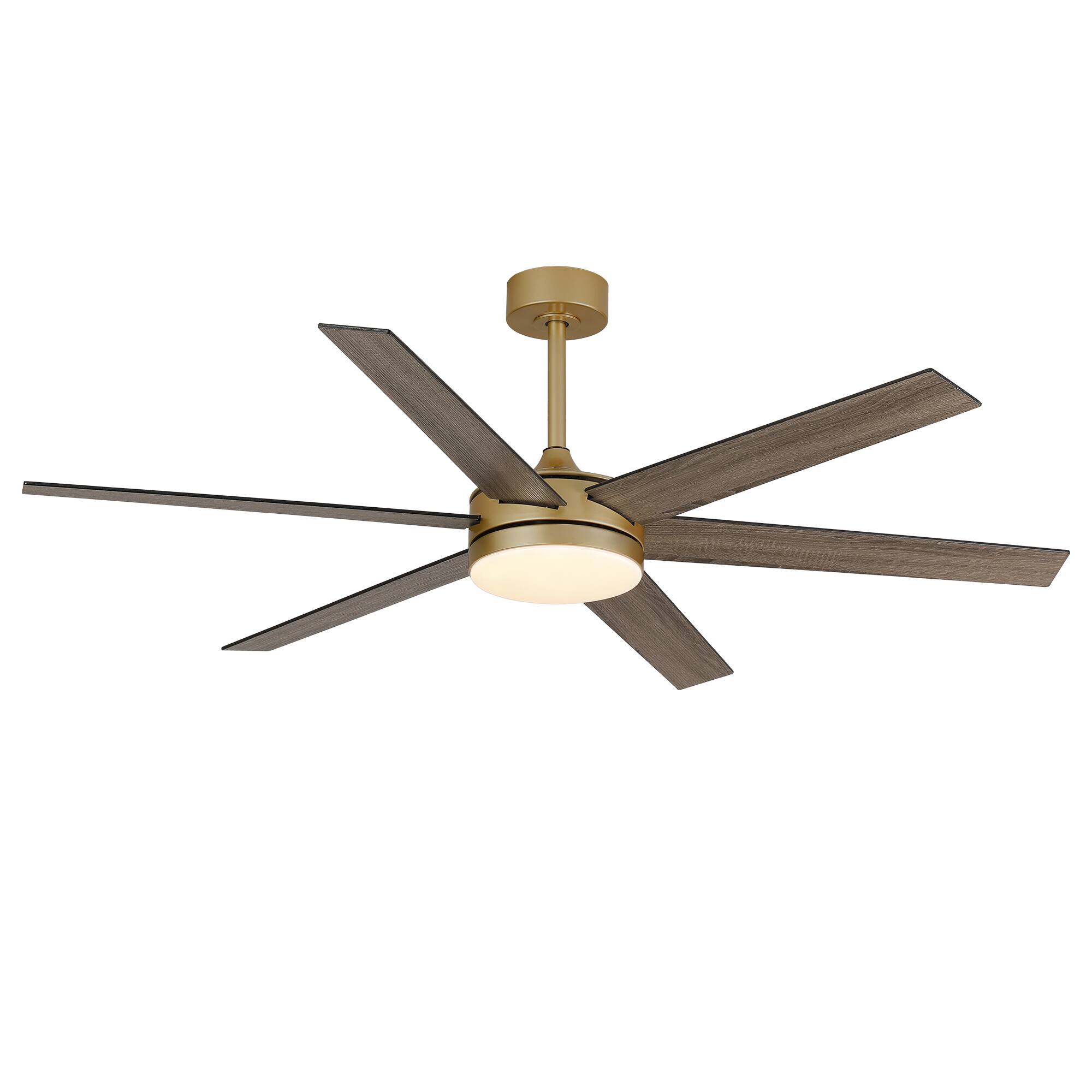 Left. Vaczon - 60" Smart Ceiling Fan with LED Light, Remote & App Control, Quiet DC Motor, 6-Speed, Ideal for Large Rooms - Weathered wood.