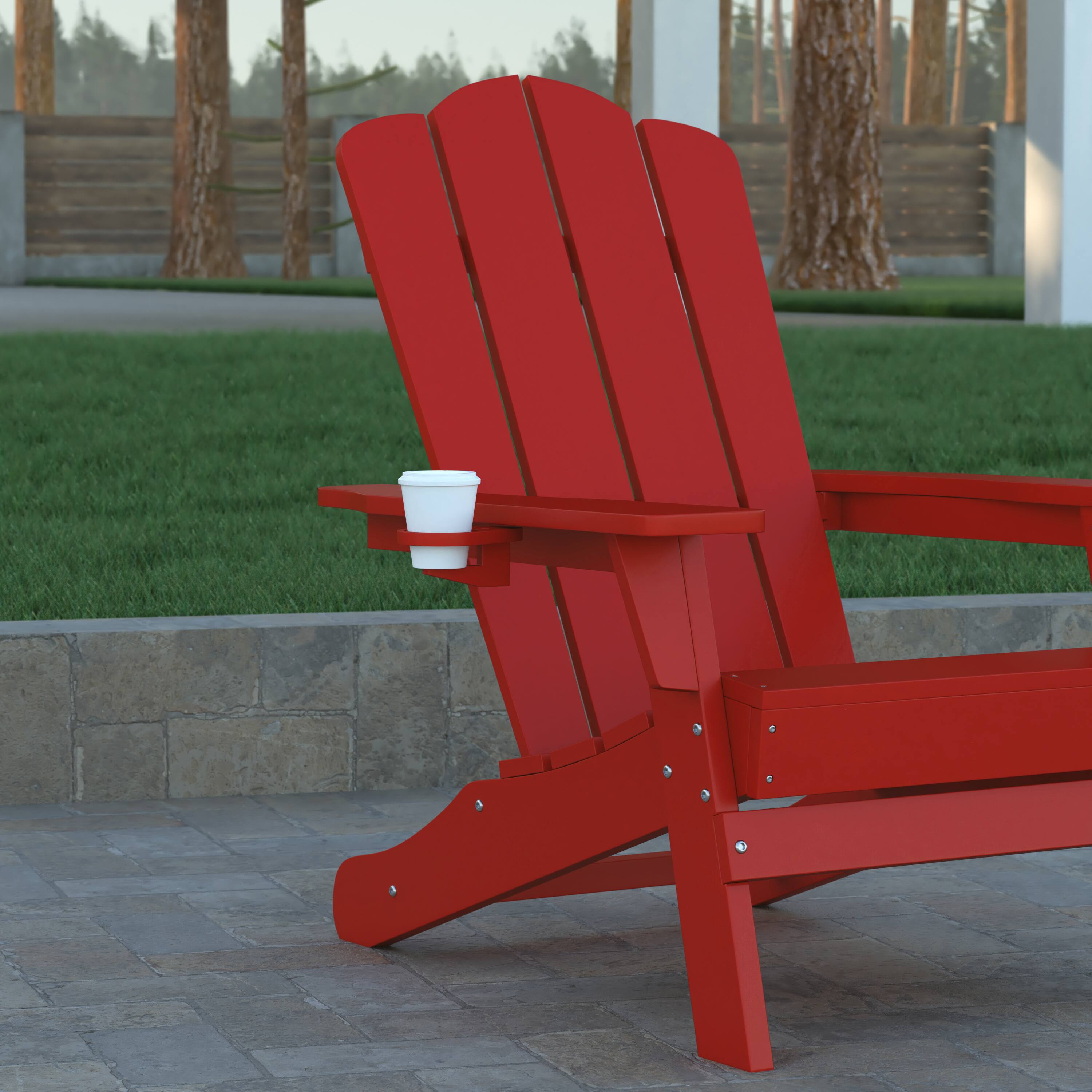 Alt View 5. Emma + Oliver - Tiverton Set of 4 Adirondack Chairs with Cup Holders, Weather Resistant HDPE Adirondack Chairs - Red.