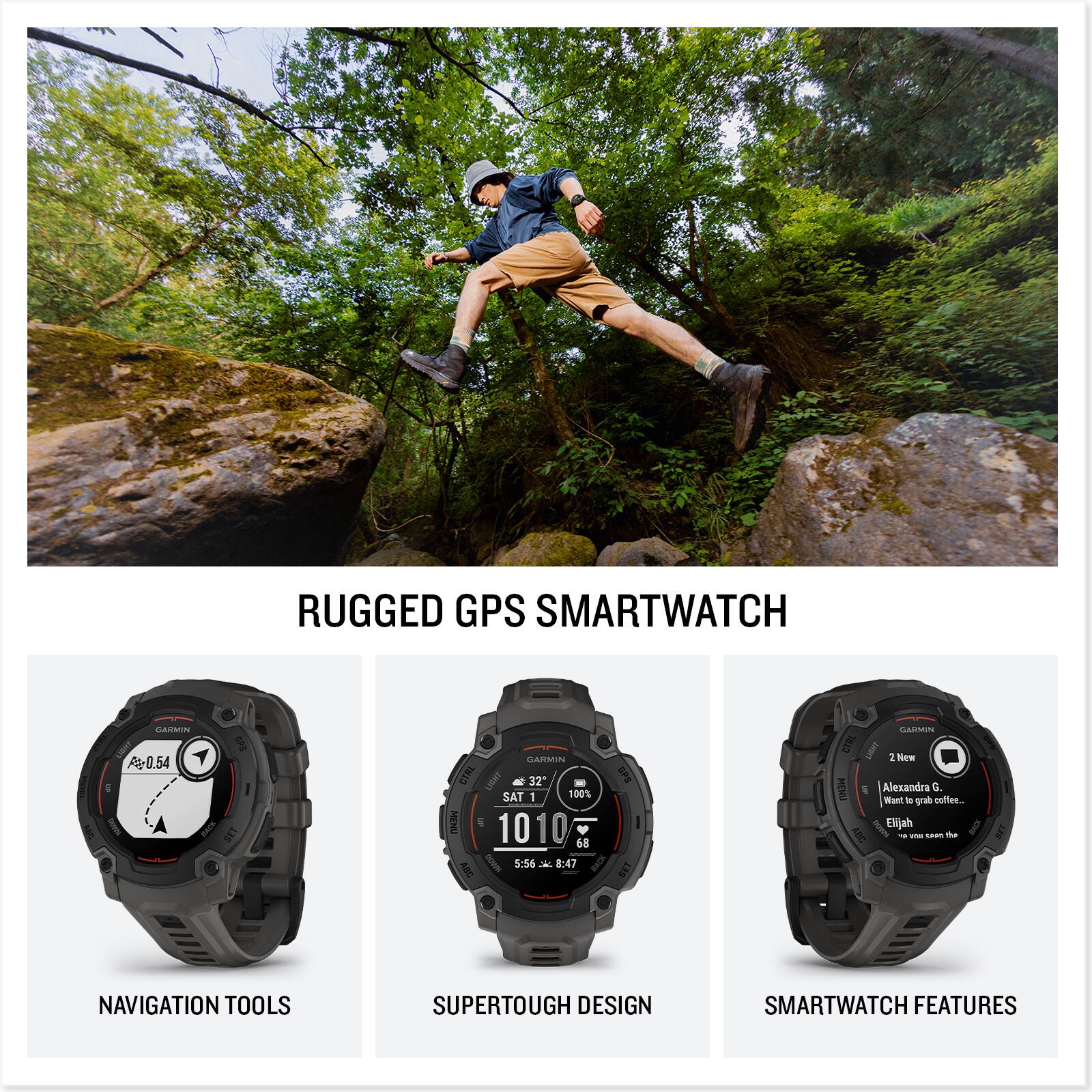 Rugged GPS Smartwatch:

1. Navigation Tools
2. Super Tough Design
3. Smartwatch Features